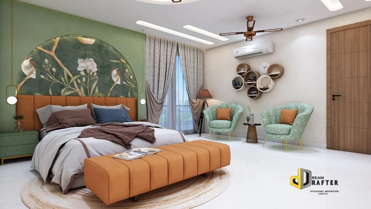 Contemporary green bedroom